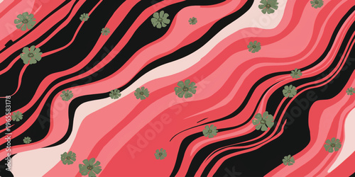 Colorful abstract seamless pattern with curved striped lines and geometric floral style background