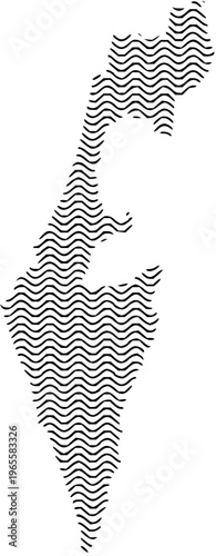 Abstract representation of the geographical outline of a country filled with flowing horizontal wavy lines, creating a unique visual texture