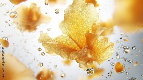 Delicate Orange Petals Floating in Water with Air Bubbles