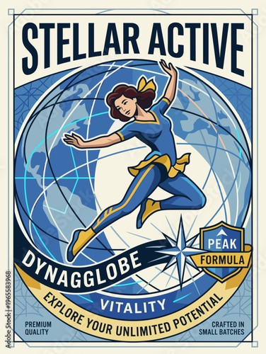 Stellar Active Dynagg Globe packaging label shows a figure in motion with a global theme and a focus on vitality and potential