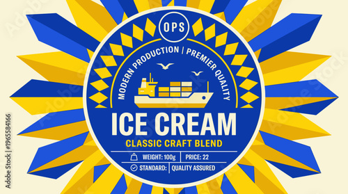 Bright packaging label for ice cream product showing modern design and clear details for consumers
