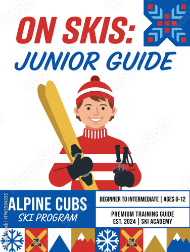 Ski program for children featuring a junior guide with skiing gear and tips for beginners to intermediate levels