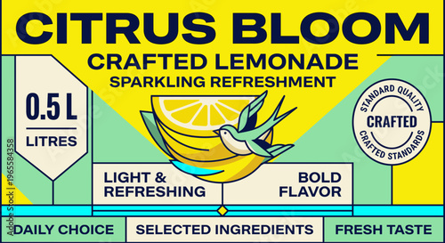 Citrus Bloom crafted lemonade label for refreshing drink with clear design and branding elements