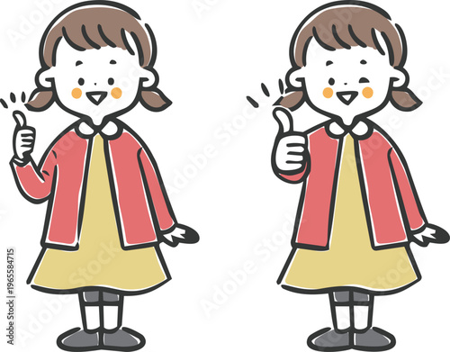 グッドサインをする女の子　全身　ベクター