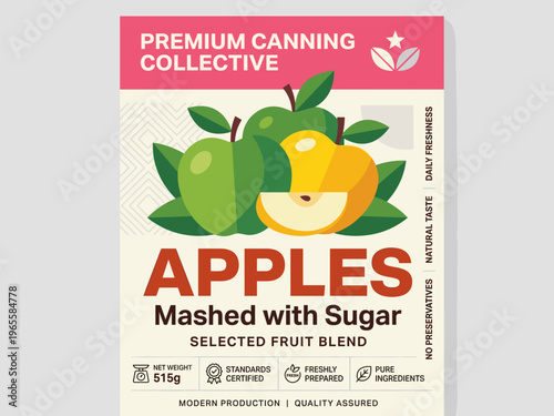Packaging label for mashed apples with sugar showing fruit blend and product details