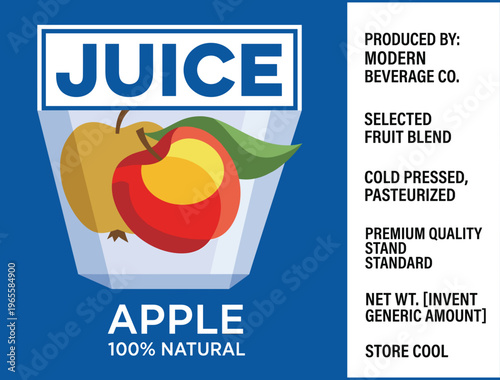 Vector design for a packaging label showcasing a natural apple juice product from Modern Beverage Co