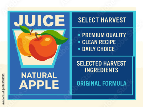 Juice label with natural apple design and ingredient details for selected harvest fruit product