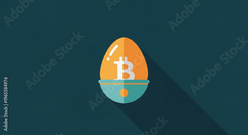 Bitcoin symbol on cracked egg with shadow on dark background representing cryptocurrency concept