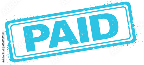 Blue paid rubber stamp vector icon, grunge textured payment mark, rectangular ink seal for billing and finance documents