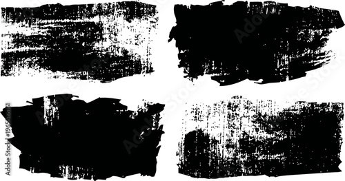 four black grunge paint brush strokes abstract distressed texture backgrounds set