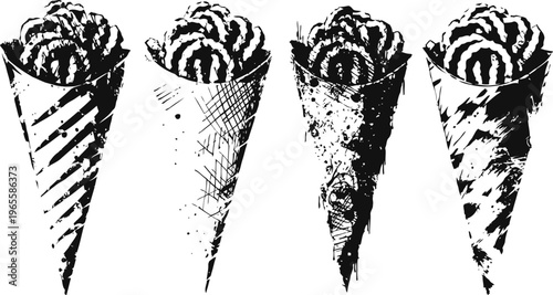 vintage ice cream cones variety hand drawn sweet dessert illustrations collection