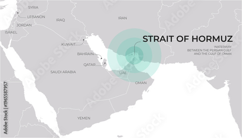 Strait of Hormuz map  in the Middle East connecting the Persian Gulf and Gulf of Oman.
