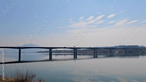 Han River Bridge to Skyline Panning Namyangju Korea 한강 다리 스카이라인 패닝 영상
