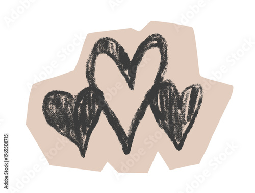 Cut paper piece with hand drawn hearts  in black color