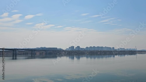Han River Bridge to Skyline Panning Namyangju Korea 한강 다리 스카이라인 패닝 영상