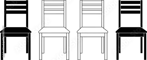 Wooden chair icon set front view silhouette and outline furniture vector illustration minimal design collection modern interior object