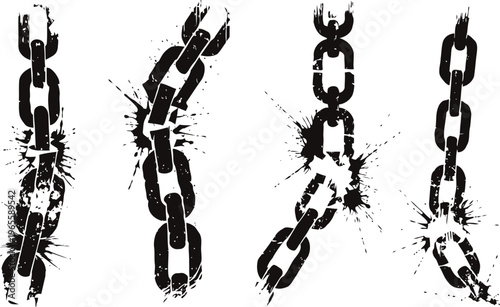 Broken chains with sharp fractures and splinters, symbolizing strength, freedom, and breaking limits