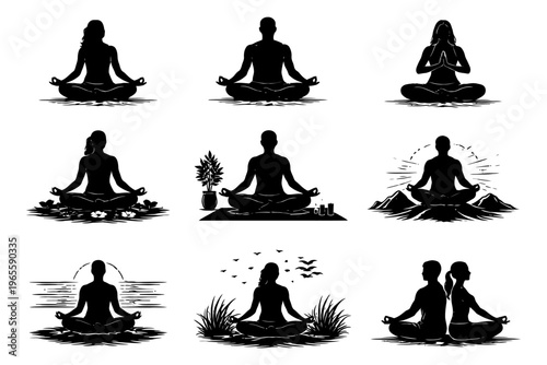 Silhouette meditation poses for relaxation and inner peace.
