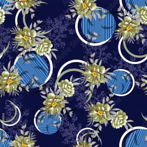 Seamless pattern with tropical dry flowers in style painted in watercolor for women's summer textile summer dresses and surface design