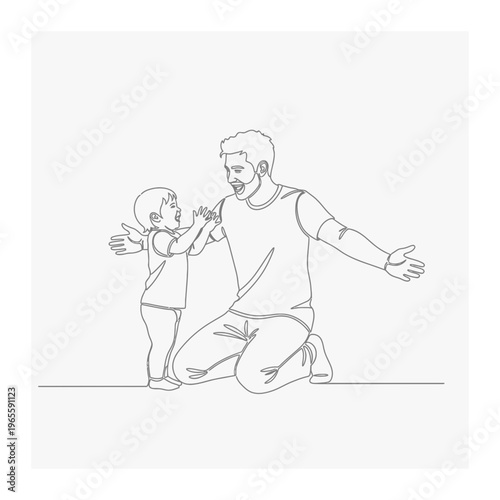 Father and child hugging line art