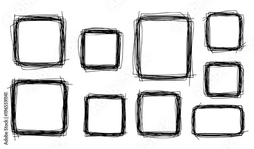 A collection of hand drawn rectangular frames in various sizes and orientations