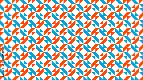 Bauhaus seamless geometric vector pattern featuring a mosaic of red, blue, and white triangles. This modern abstract tile backdrop is designed for vibrant textile prints, web graphics.