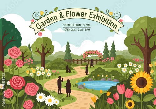 Garden and Flower Exhibition with Visitors Enjoying the Spring Bloom Festival.