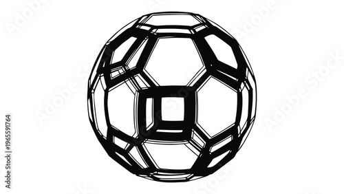 Abstract Geometric Soccer Ball Structure Outline on White Background