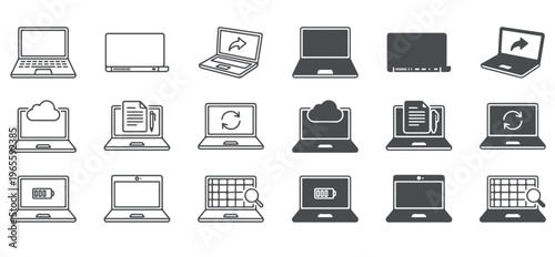 Professional Laptop and Computer Solid Glyph Icon Set for UI UX Design