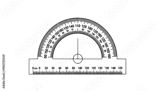 Protractor with degree and centimeter measurements for precise angle and length calculations
