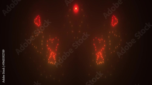 Dark Background With Glowing Red Orange Abstract Shapes and Particles in Symmetrical Pattern