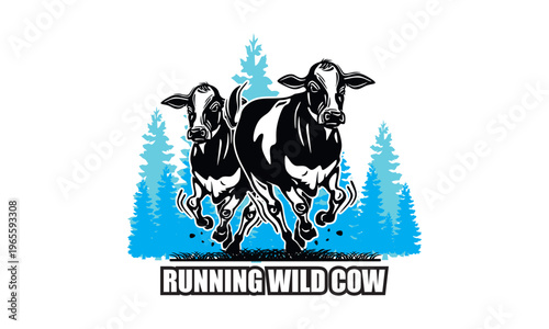 RUNNING WILD COW LOGO, silhouette of great cattle run vector illustrations