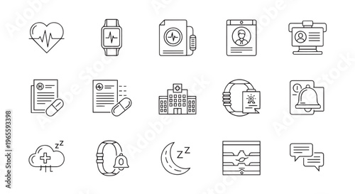 Medical Technology and Digital Healthcare Line Icon Set – Smart Health
