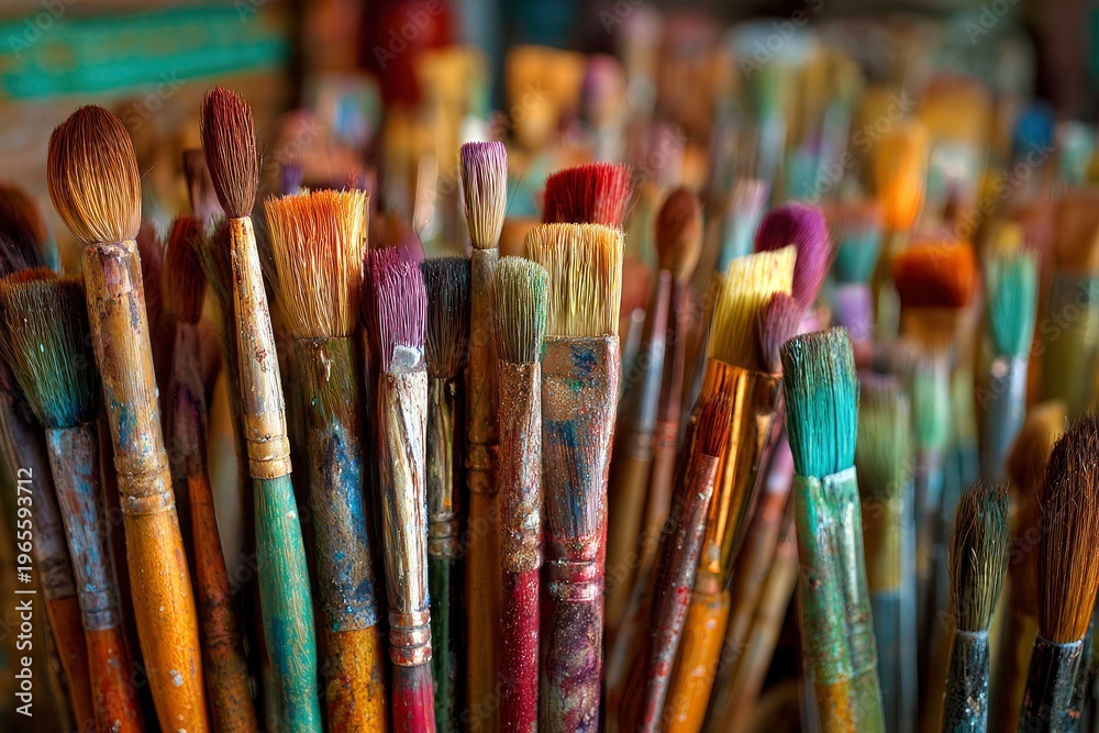 Fototapeta premium Colorful paint brushes in holder.