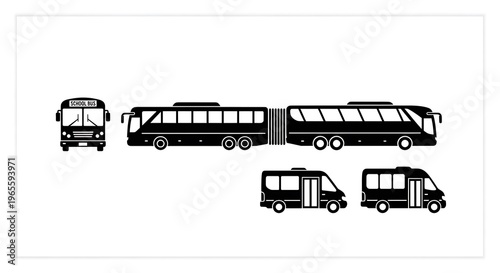 Black bus transportation vehicle icons.