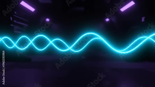 Abstract Neon Wave Energy Flowing Through Dark Futuristic Tunnel.