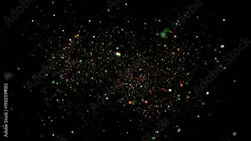 Abstract Colorful Glitter Particles Exploding on Black Background.