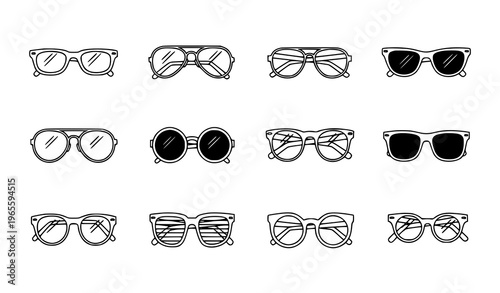 Sunglasses icons set with retro aviator hipster and modern eyewear black and white vector