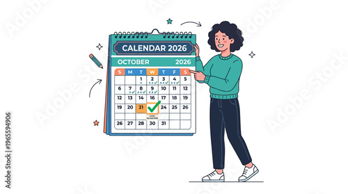 Woman interacting with a calendar for planning.