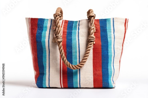 Colorful striped tote bag with rope handles.