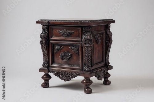 Dark Wooden Antique Nightstand Furniture Piece.