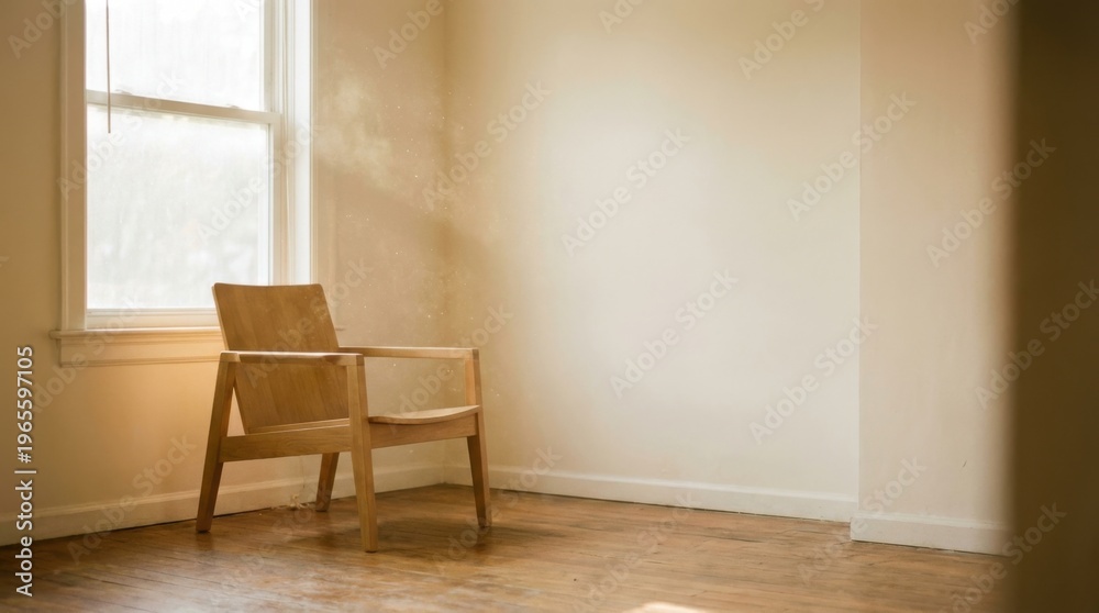 Fototapeta premium Minimalist Chair in Empty Room with Natural Light and Soft Colors