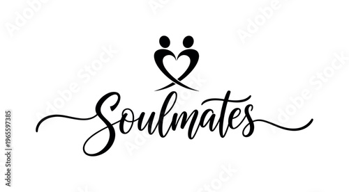 Soulmates. lettering and all elements in black. Vector style. AWhite background. Pure white background. Perfect isolation and visual consistency. Elegant