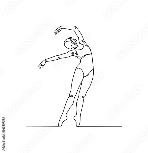 Serene Pose. Minimalistic one-line drawing a dancer holding a gentle bending position with elegant curves, continuous single black line on white background,