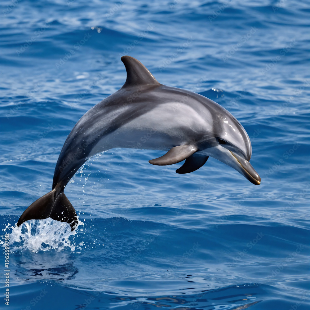 Obraz premium Steampunk Ocean Jump. Dolphin Leaping In Clear Blue Ocean Water