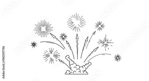 A minimalist vector illustration of fireworks exploding in the night sky