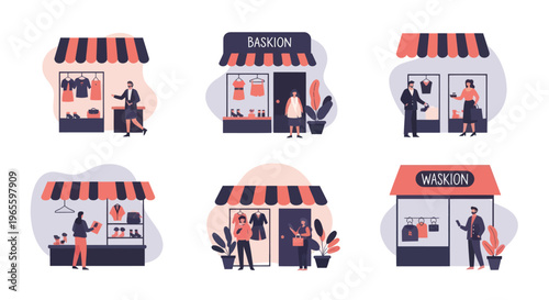 Fashion Retail Stores Vector Art - Clothing Shops, Shopping, Business