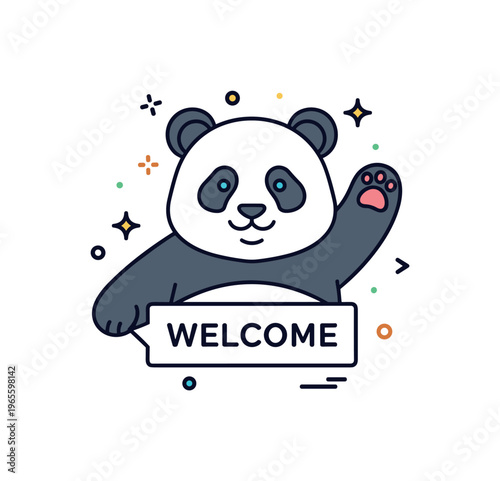 Panda welcome icon a compact composition of a waving panda forming a balanced badge-like design with subtle accents. A clear and friendly symbol for greeting