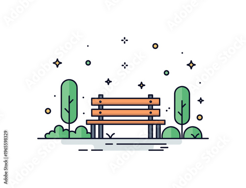 Mini park bench a small bench placed among simple greenery with a balanced composition and gentle shadows. The scene conveys peaceful relaxation in a natural