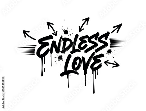 Endless Love. lettering and all elements in black. Vector style. AWhite background. Pure white background. Perfect isolation and visual consistency. Dynamic